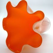 Murano handkerchief vase, blown glass, 1960s design, white and orange.