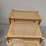 Set of 3 vintage cane nesting coffee tables