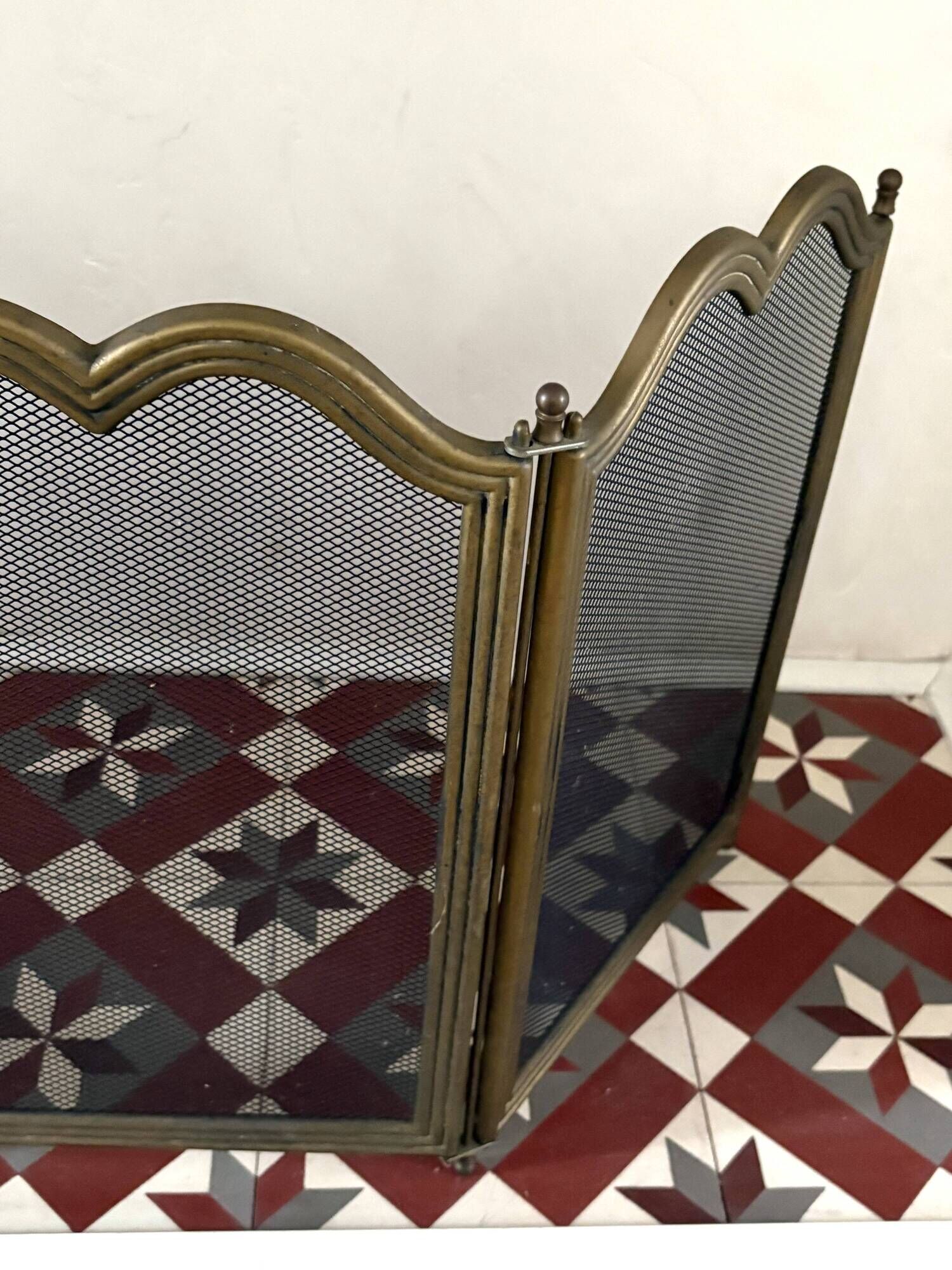 Three-panel solid brass fire screen
