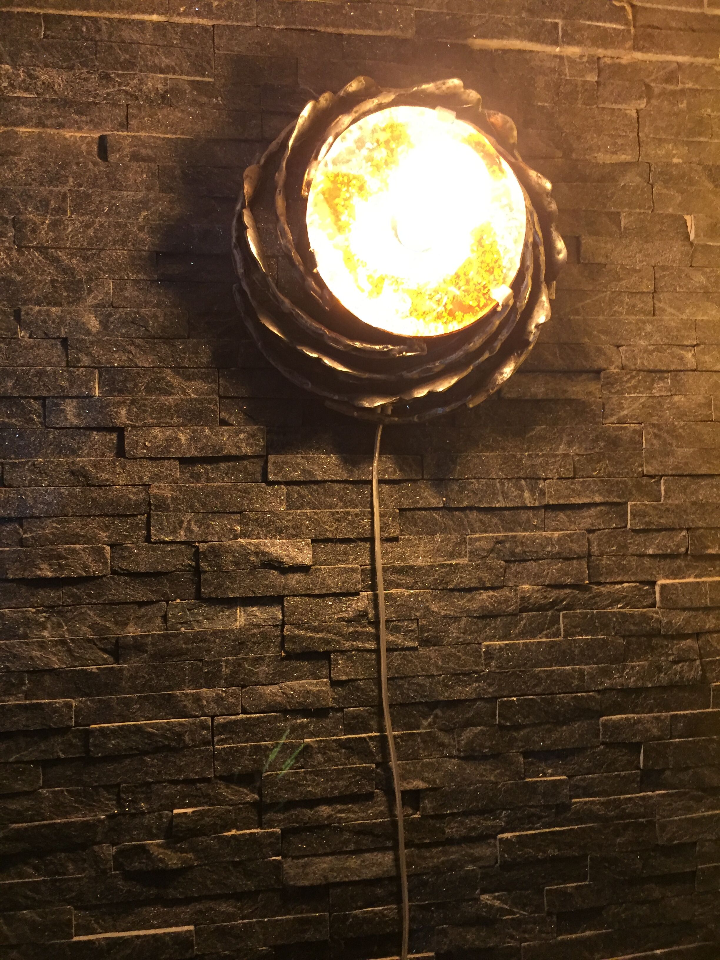 Brutalist glass and iron wall lamp with socket