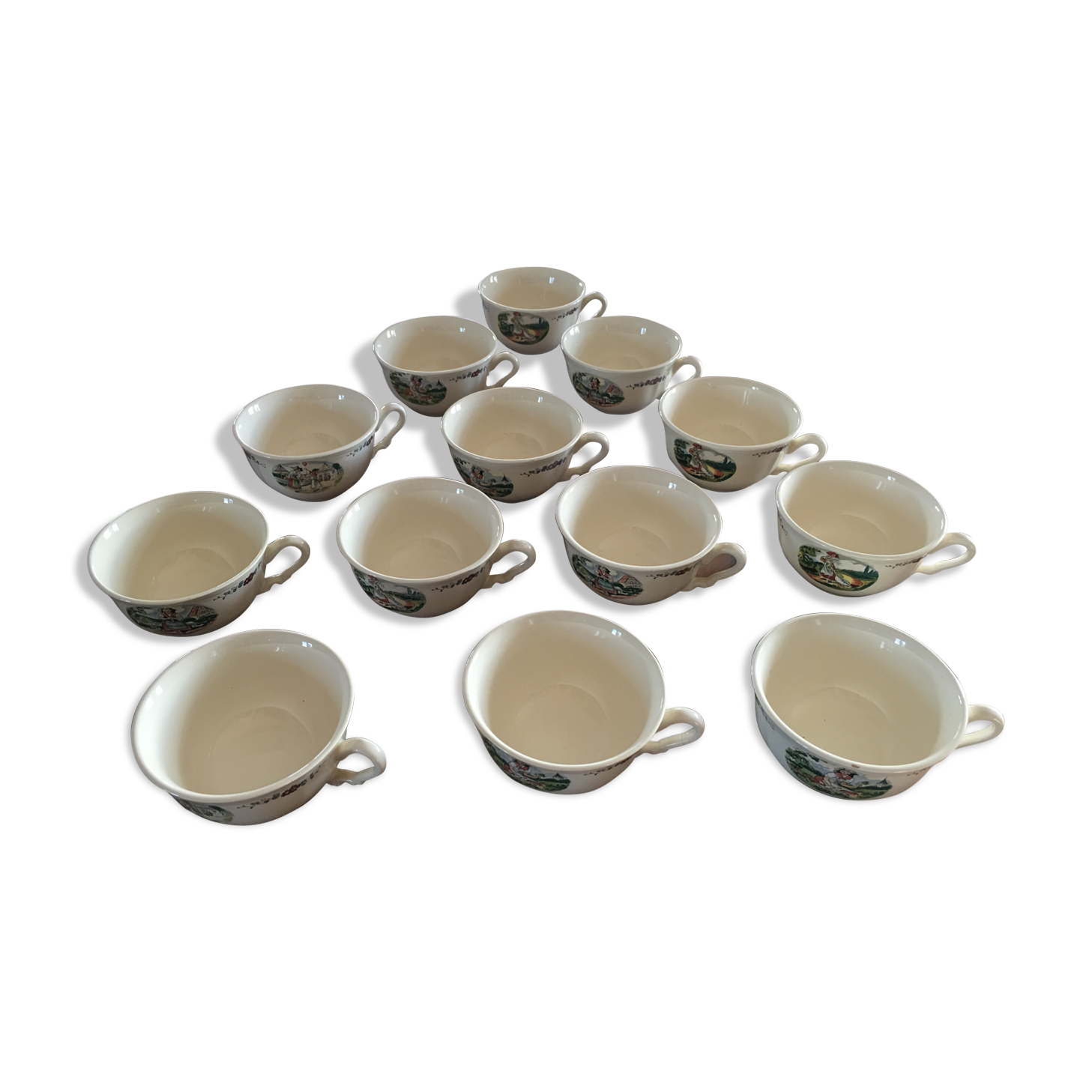 Set of 13 tea cups Sarreguemines Obernai
