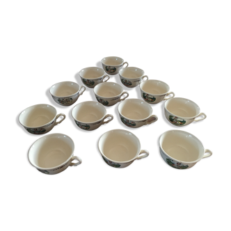 Ensemble de 13 tasses à thé Sarreguemines Obernai