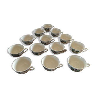 Set of 13 tea cups Sarreguemines Obernai