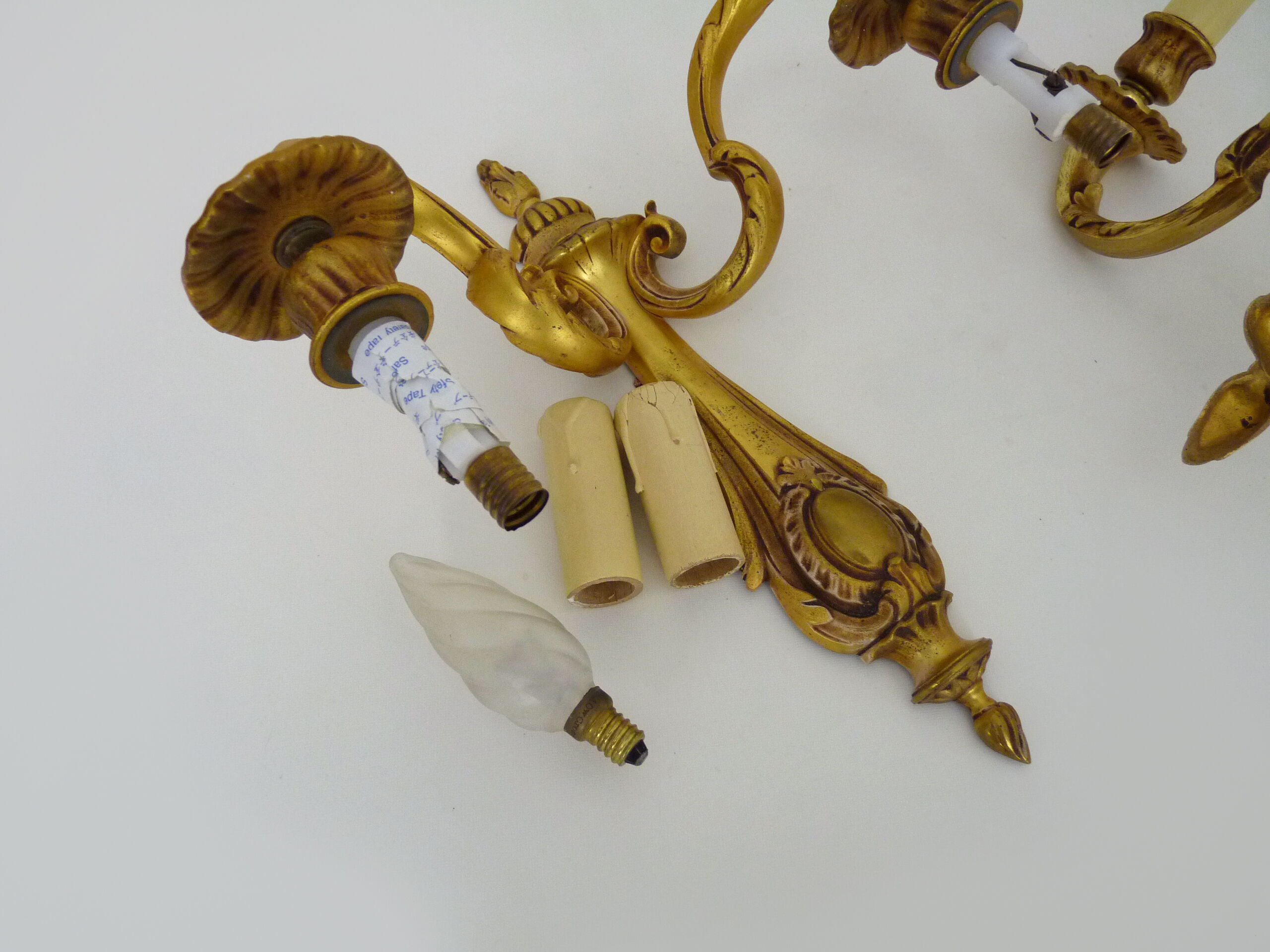 Old large pair of bronze wall sconces with 2 candles. Year 60 70