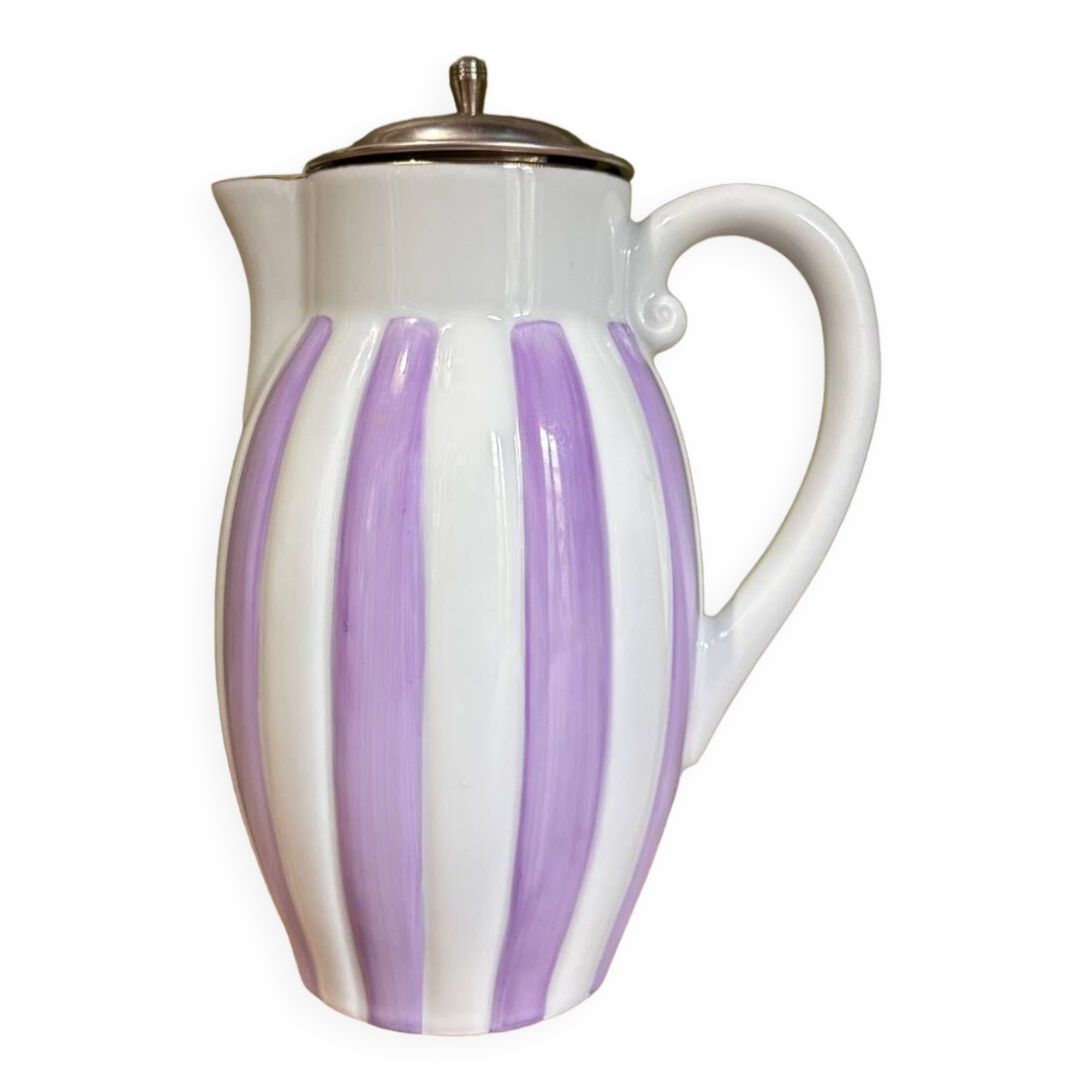 Purple striped teapot with lid strainer