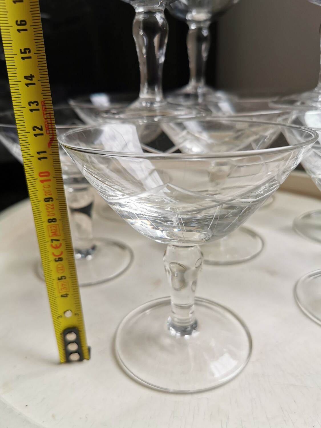 10 vintage hand-engraved champagne glasses