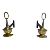 Paire de Chenets en Bronze Néoclassiques en Forme de Lampes Antiques à Anne