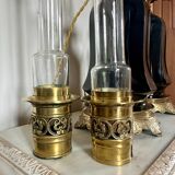 Pair of Napoleon III bronze and glass lamps