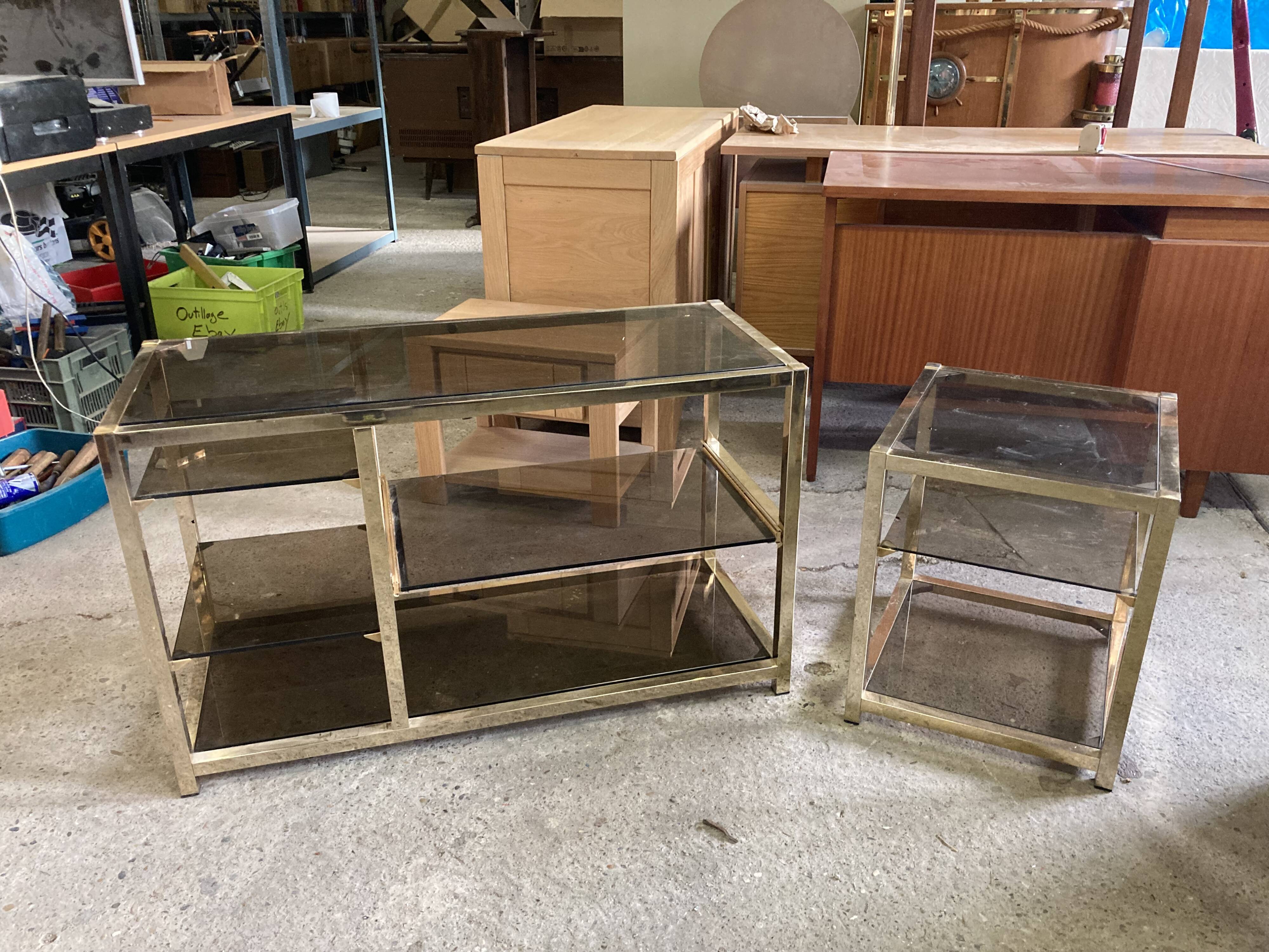 Storage modules in brass and smoked glass design 70s