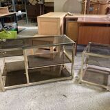 Storage modules in brass and smoked glass design 70s