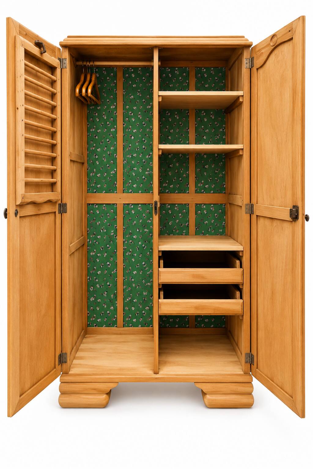 Parisian Art Deco wardrobe, renovated with raw wood.