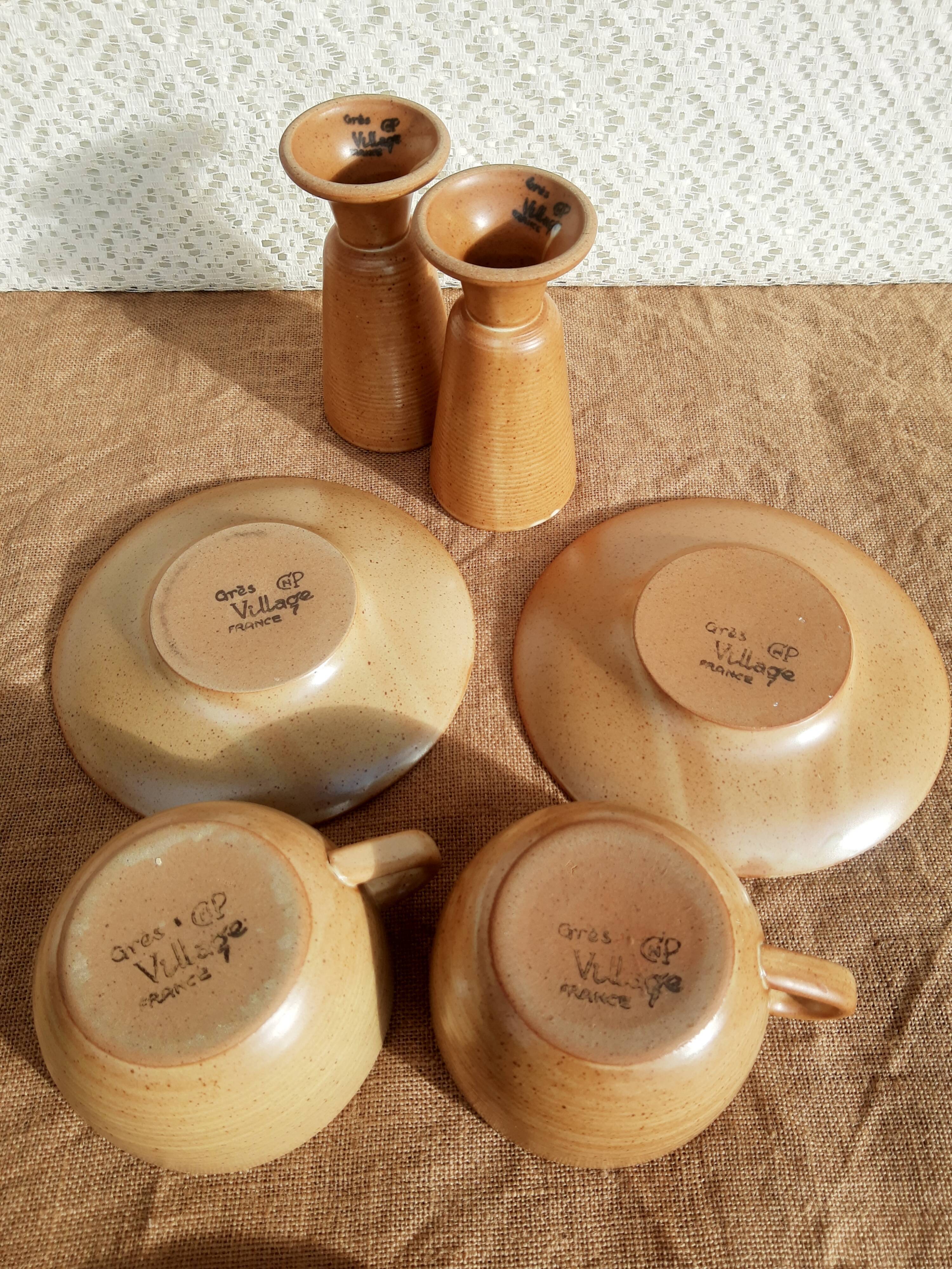 Coffee service tea chocolate stoneware village CNP France vintage