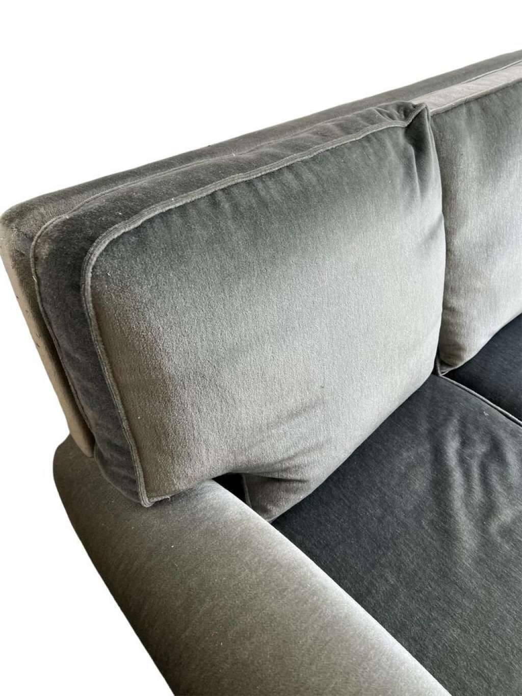 Vintage blue-grey velvet fringed seat / armchair