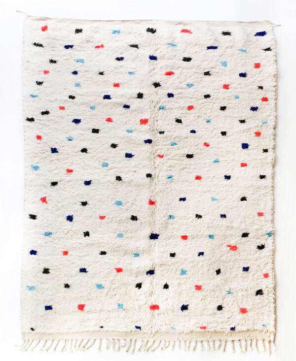 Tapis berbère Beni Ouarain écru à gros pois colorés 300x206cm