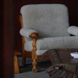 Henning Kjærnulf, lounge chairs in oak and lambswool, mid-century Danish, 1960s.