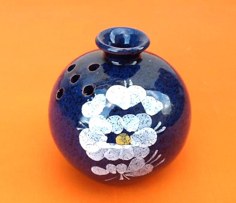 Flower spike ball vase glazed ceramic with floral decoration