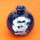 Flower spike ball vase glazed ceramic with floral decoration