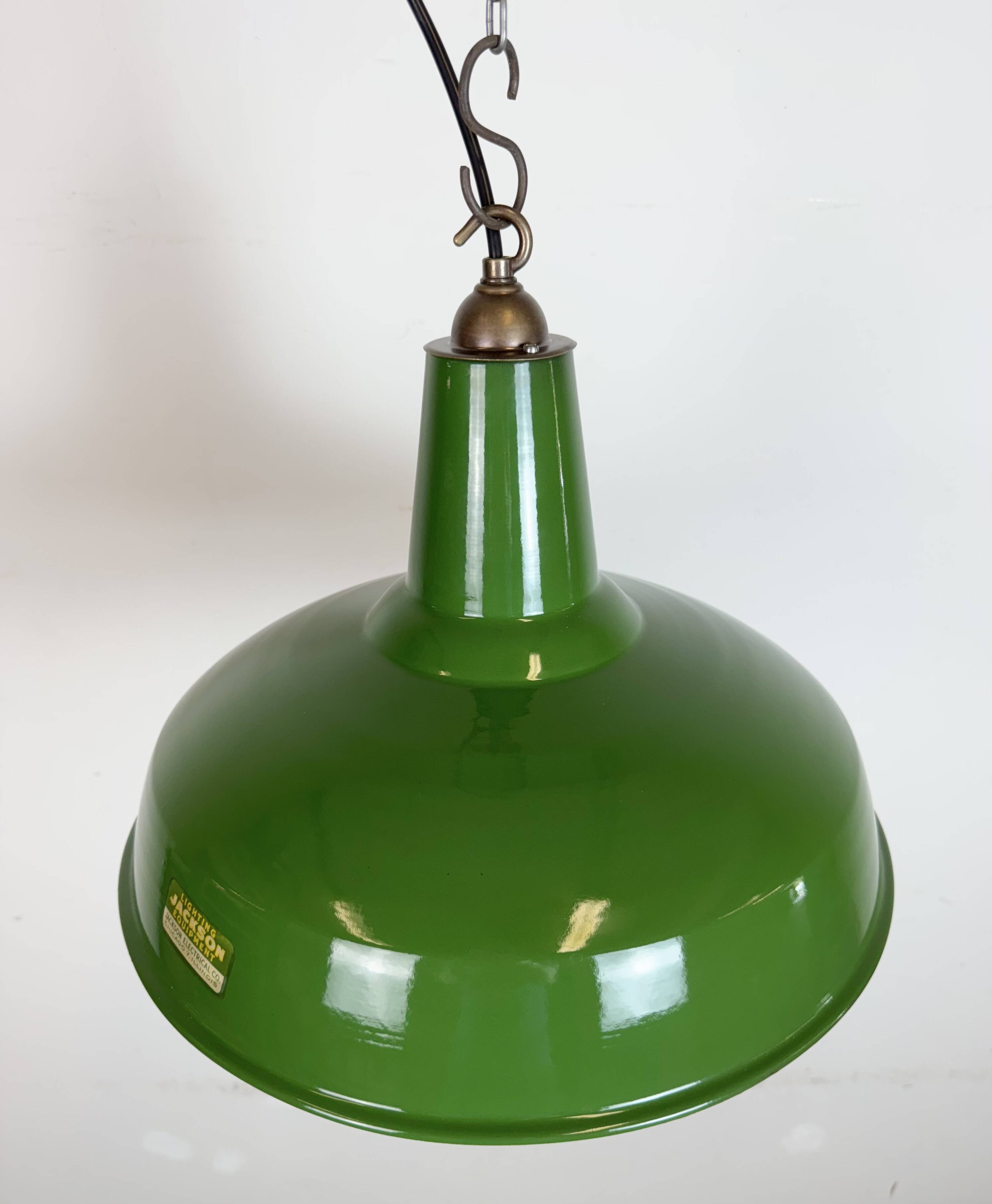 Suspension industrielle en émail vert de Jackson Electrical, années 1960