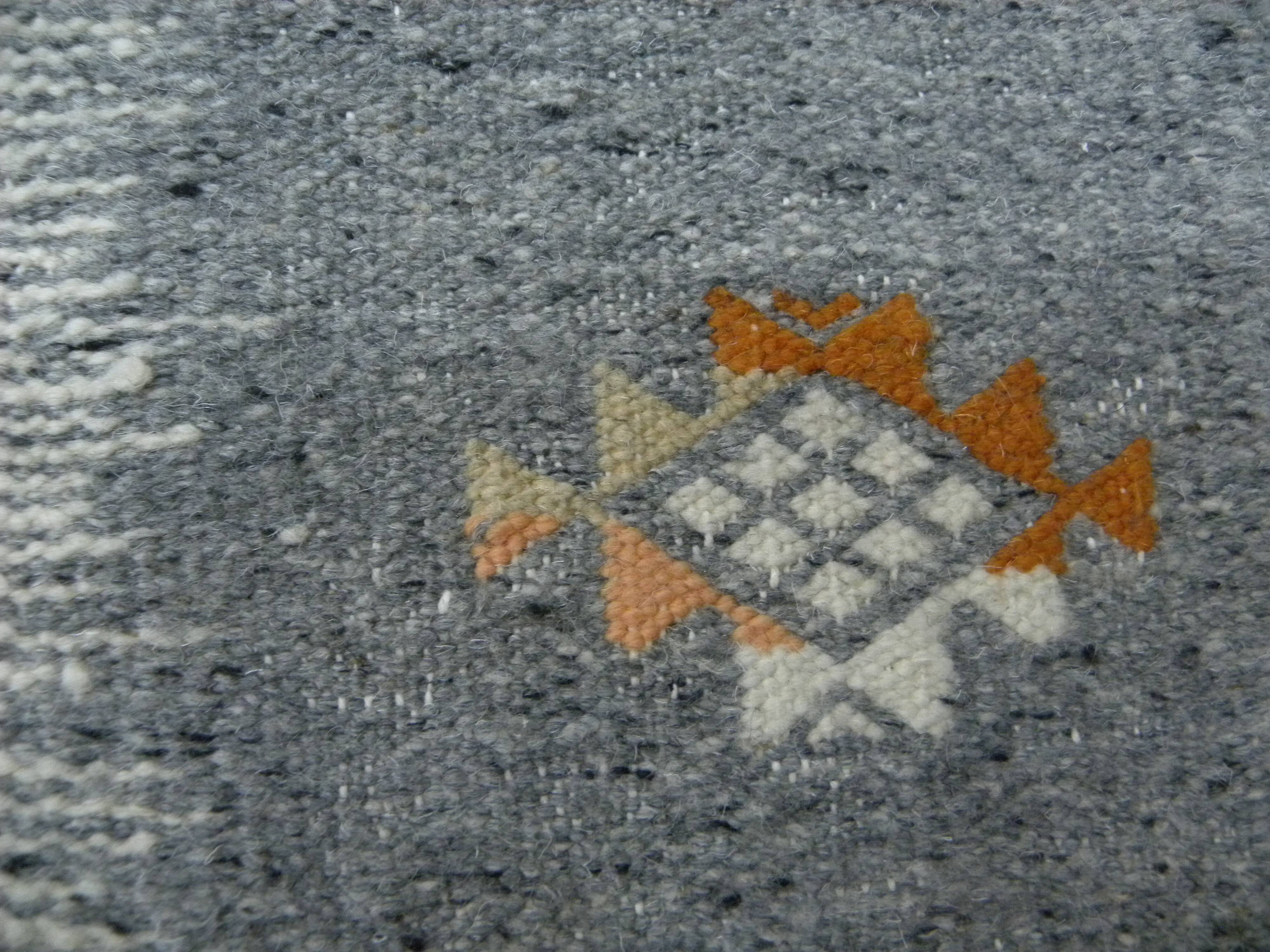 Ethnic Tribal Grey Berber Kilim Rug with Traditional Pattern