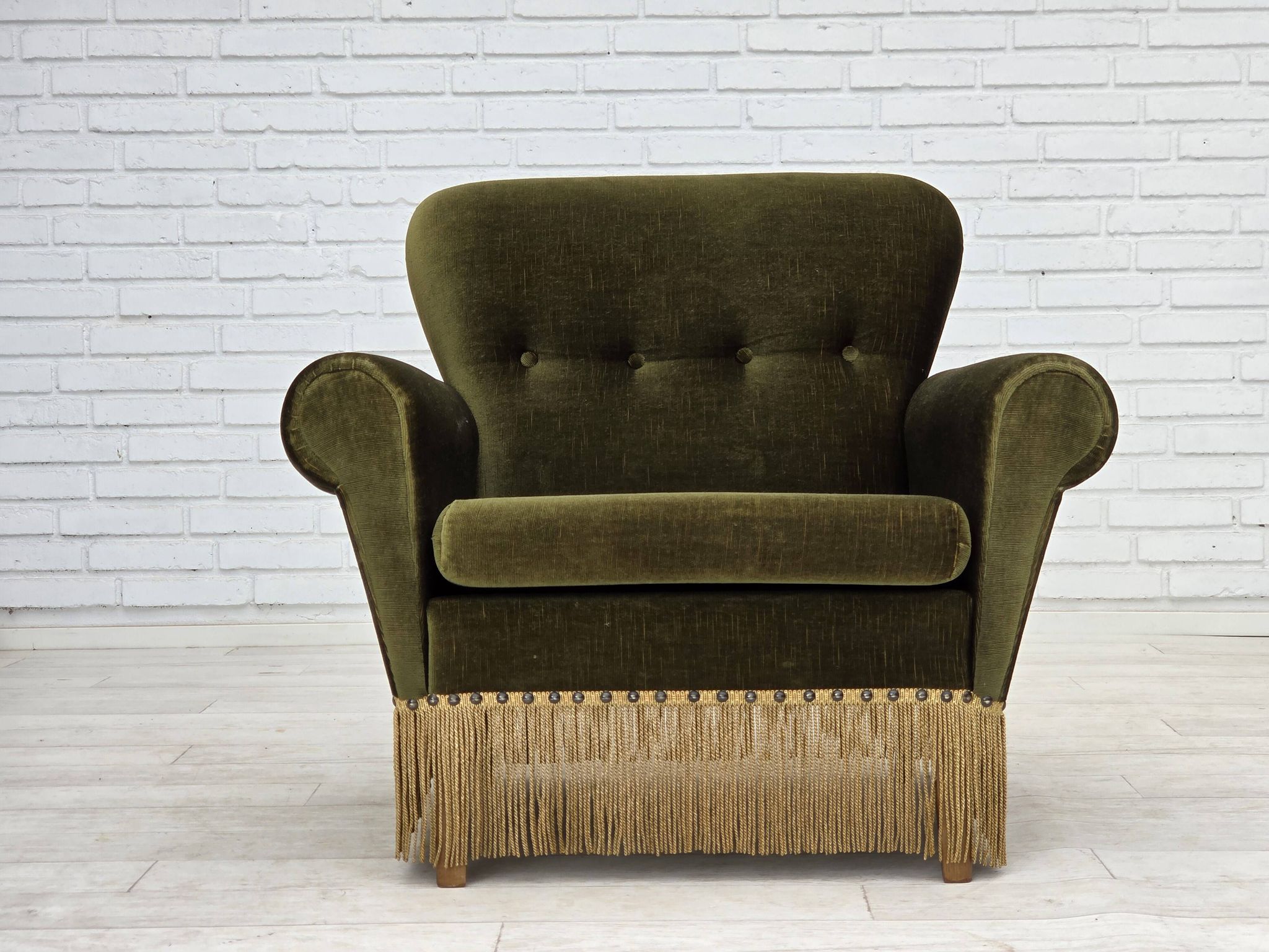 1970s, Danish lounge chair, low, furniture velour, ash wood legs.