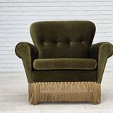 1970s, Danish lounge chair, low, furniture velour, ash wood legs.