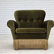 1970s, Danish lounge chair, low, furniture velour, ash wood legs.