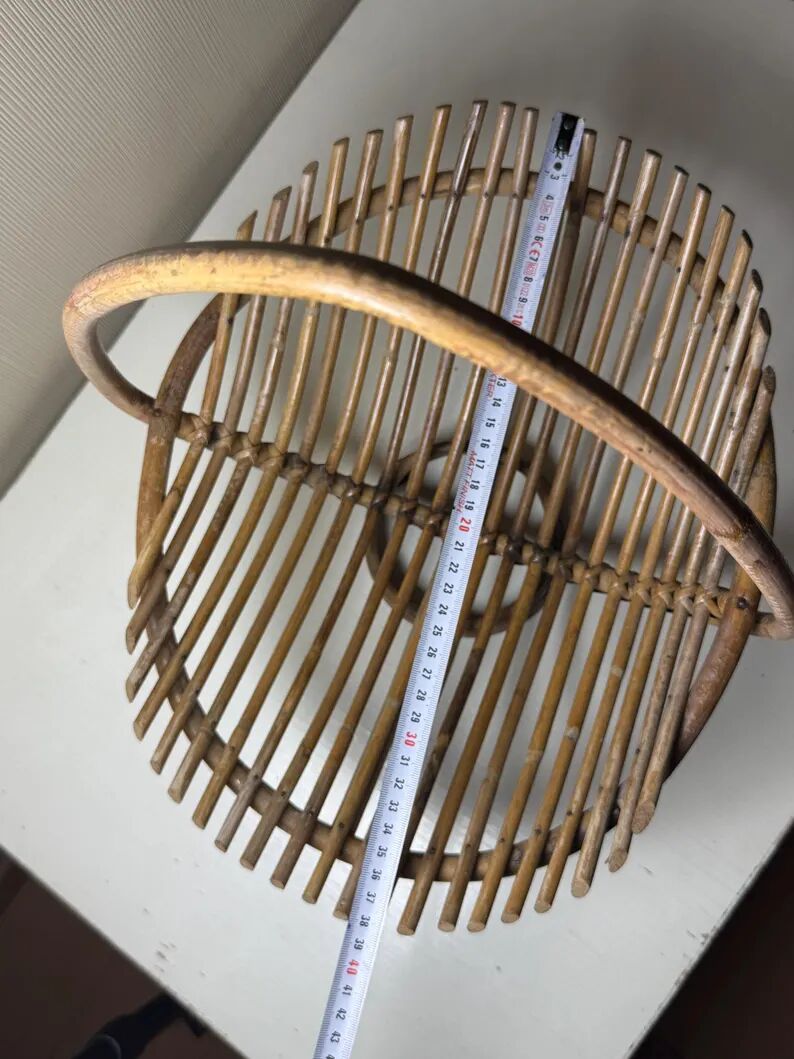 Vintage bamboo and rattan fruit bowl – Large fruit basket, boho chic / Riviera, retro centrepiece – Mid-Century 60s design