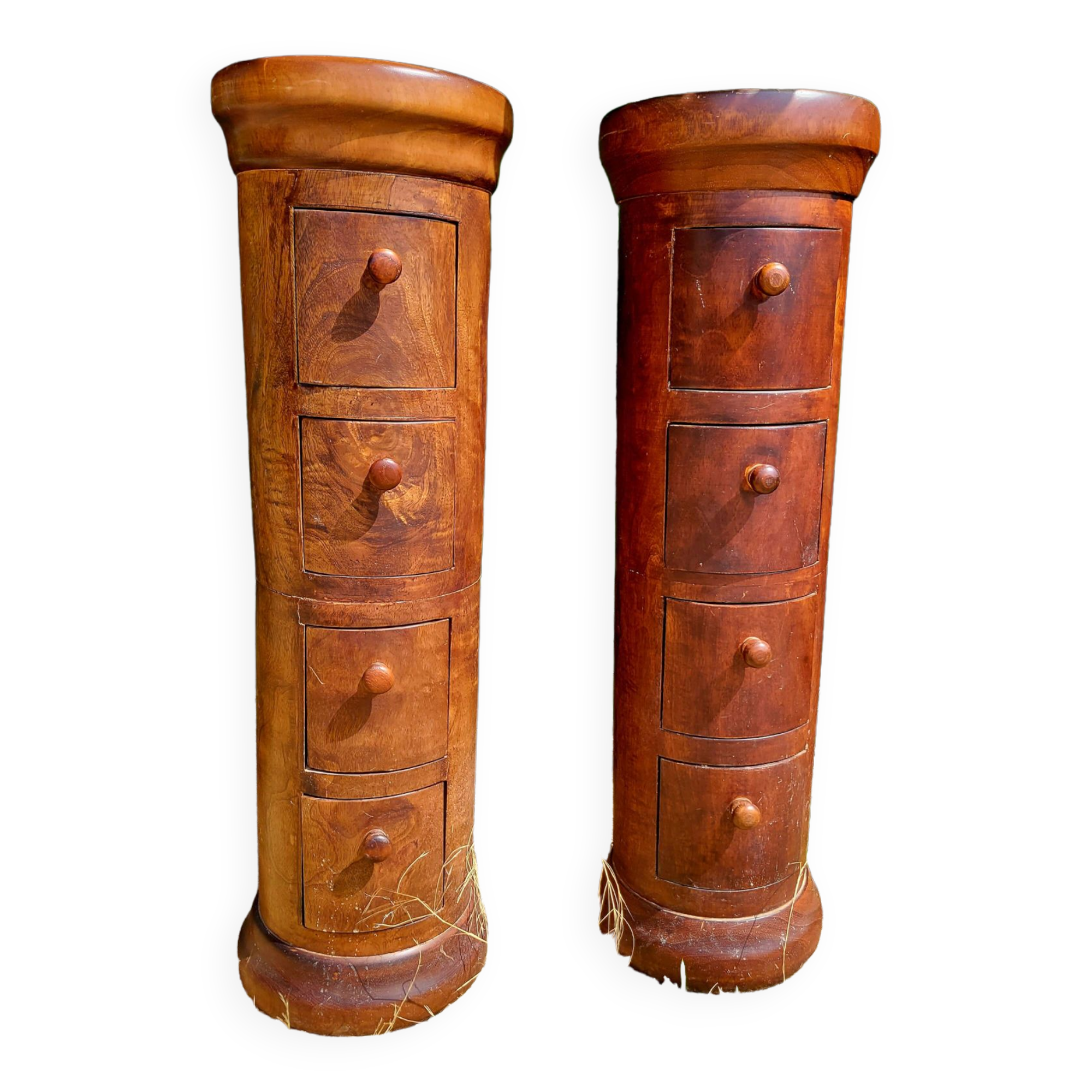 Pair of cylindrical furniture with drawers