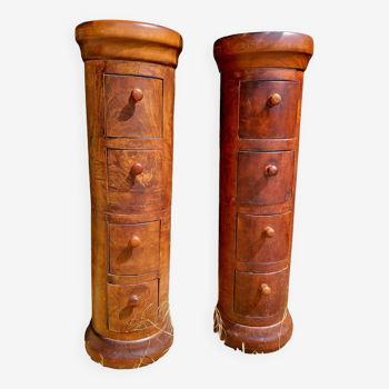 Pair of cylindrical furniture with drawers