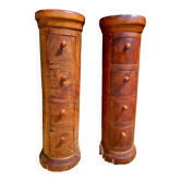 Pair of cylindrical furniture with drawers