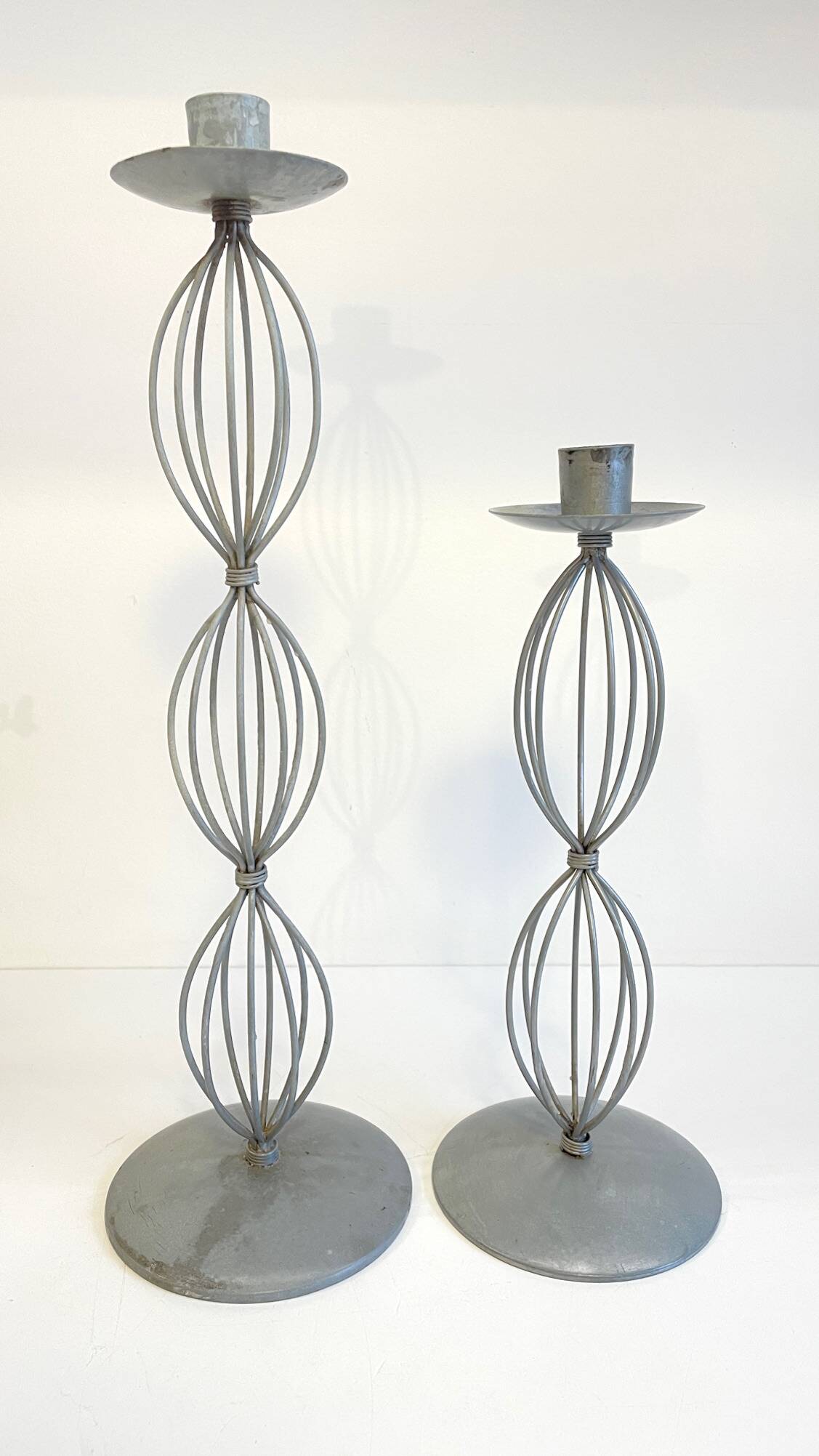 Geometric METAL CANDLE HOLDERS Patinated Gray
