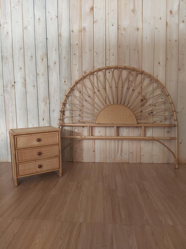 Bedhead and rattan nightstand