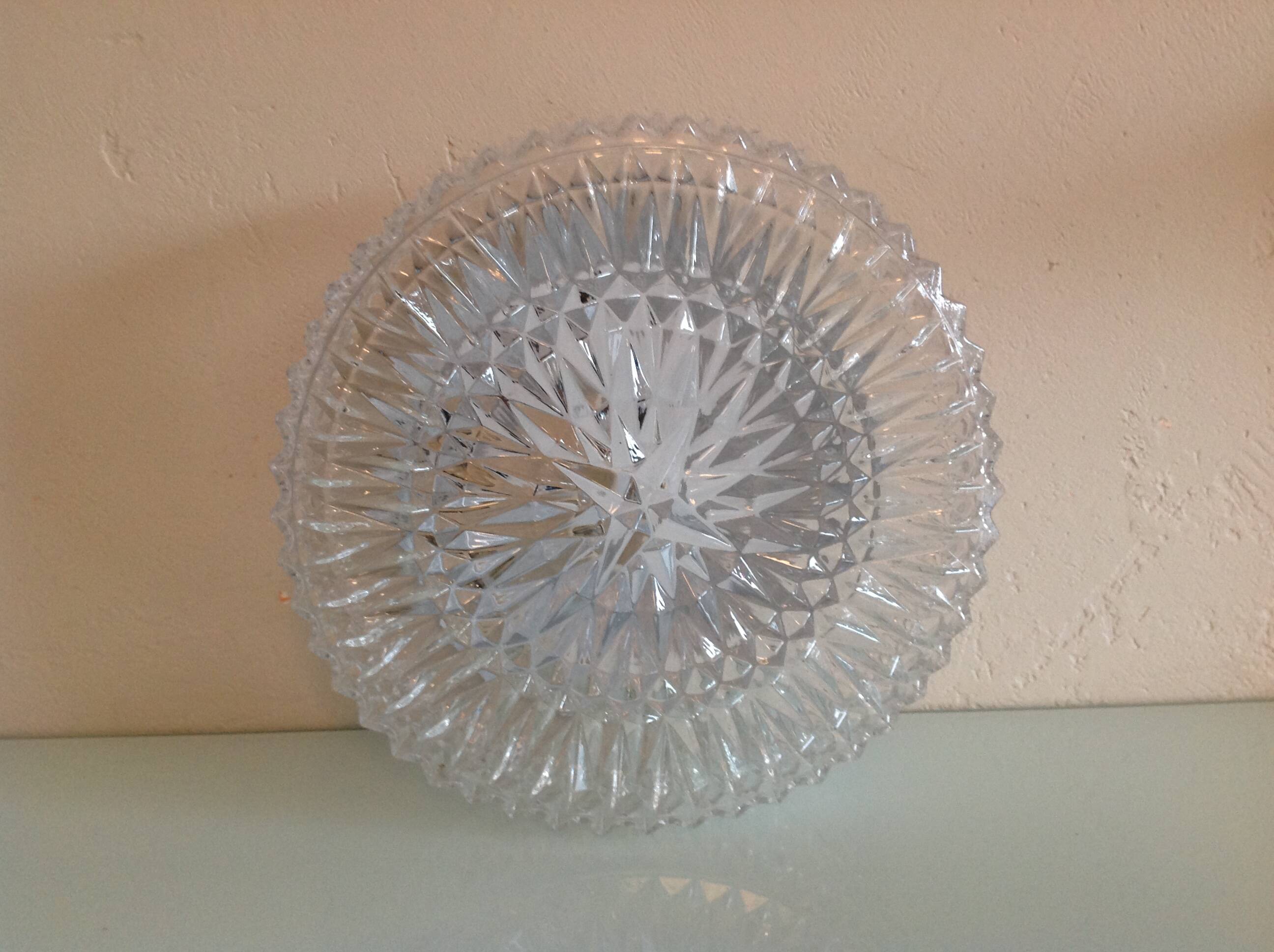 Round diamond-tipped glass ceiling light / vintage 60s-70s