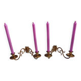 Pair of Bronze Candlesticks with 2 Arms of Lights