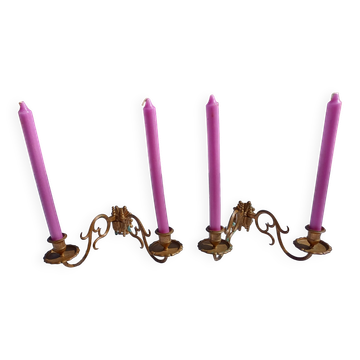 Pair of Bronze Candlesticks with 2 Arms of Lights