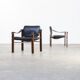 Set of 2 Maurice Burke ‘chelsea’ vintage black leather safari chairs for Pozza