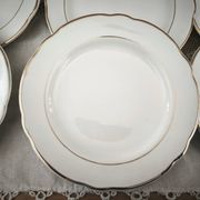 Lot de 12 assiettes à dessert en faïence blanche liseré doré Sarreguemines