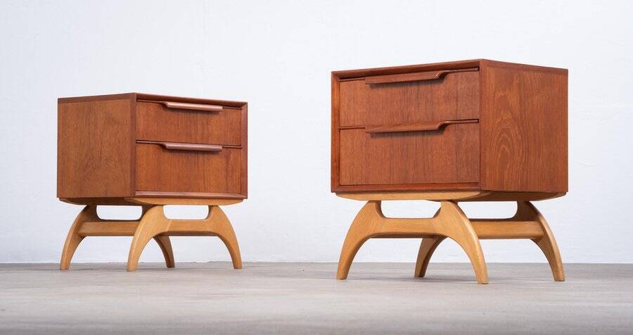 Teak Bedside Tables with Oak Frame, Denmark, 1960s, Set of 2