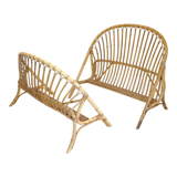 Lit corbeille en rotin des années 60-70