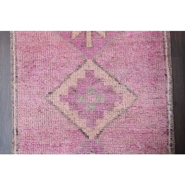Vintage Turkish Hand-Knotted Wool Cotton Pink Runner Rug 91x288