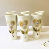 Grands verres en céramique, motif fleur peint à la main, tons beige/crème