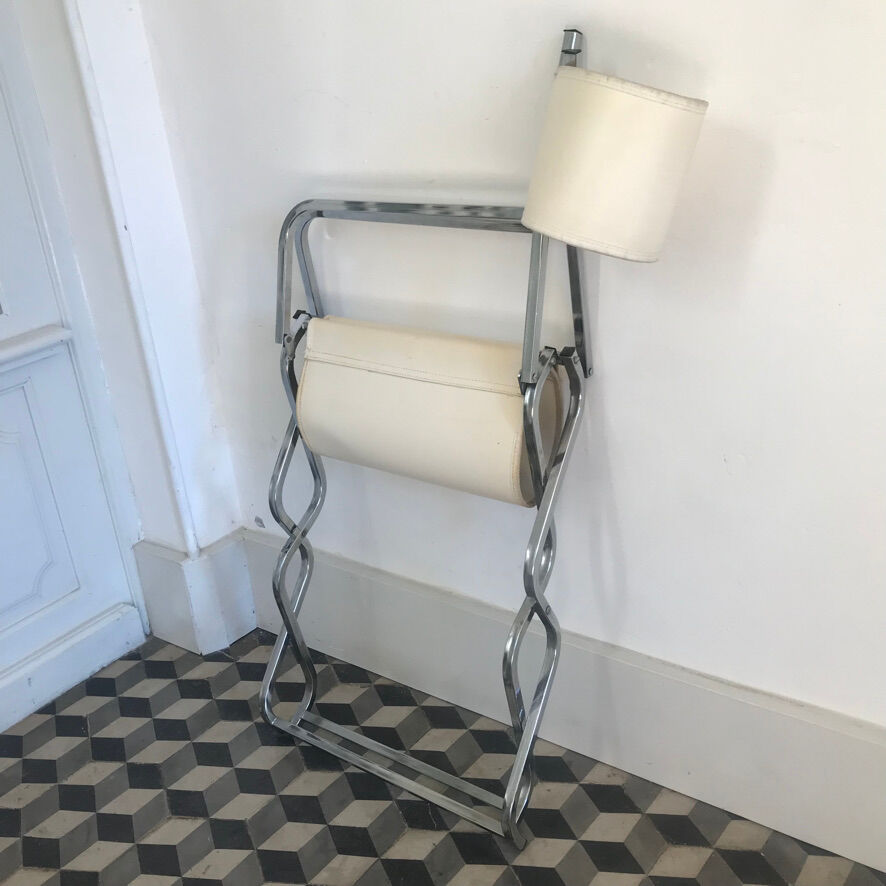 Folding chair chrome metal and imitation leather