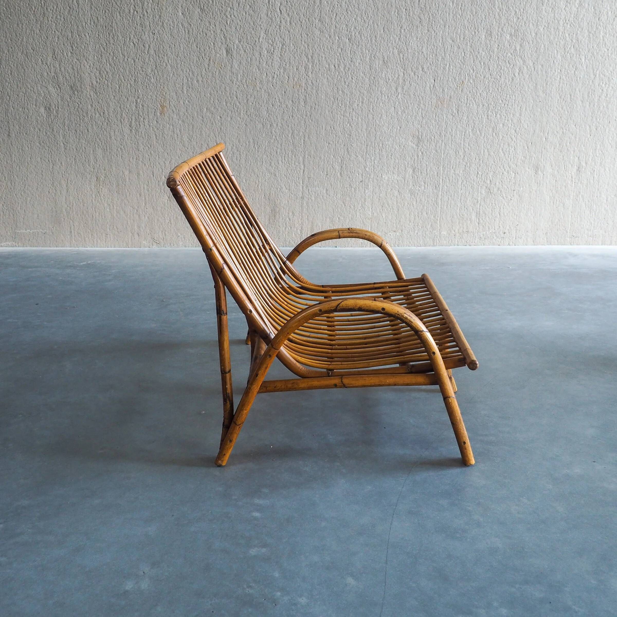Mid-century rattan & bamboo two-seater lounge sofa