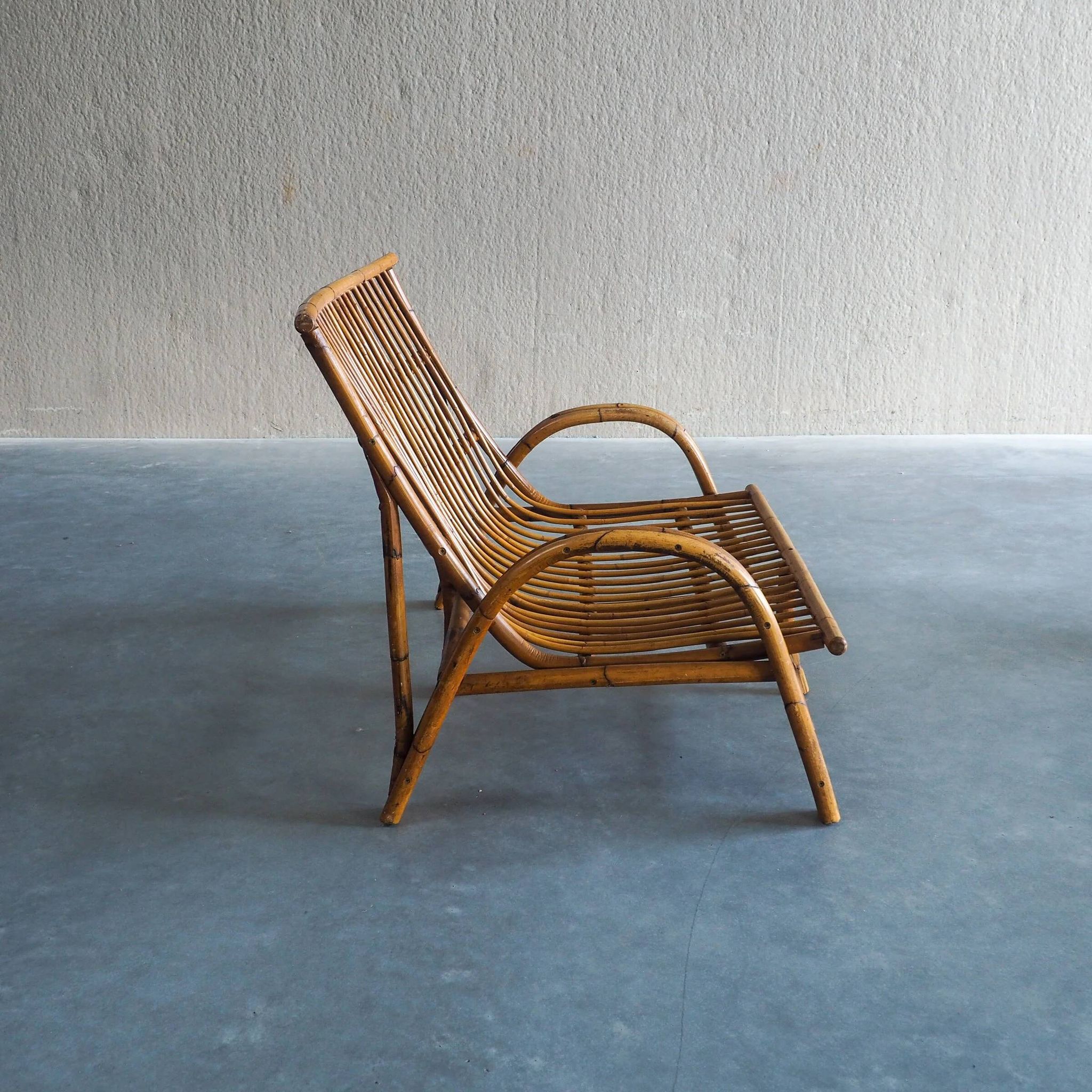 Mid-century rattan & bamboo two-seater lounge sofa
