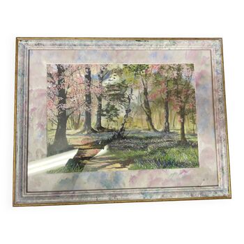 Tableau aquarelle ann dunbar « verger de printemps » 30x40 cm