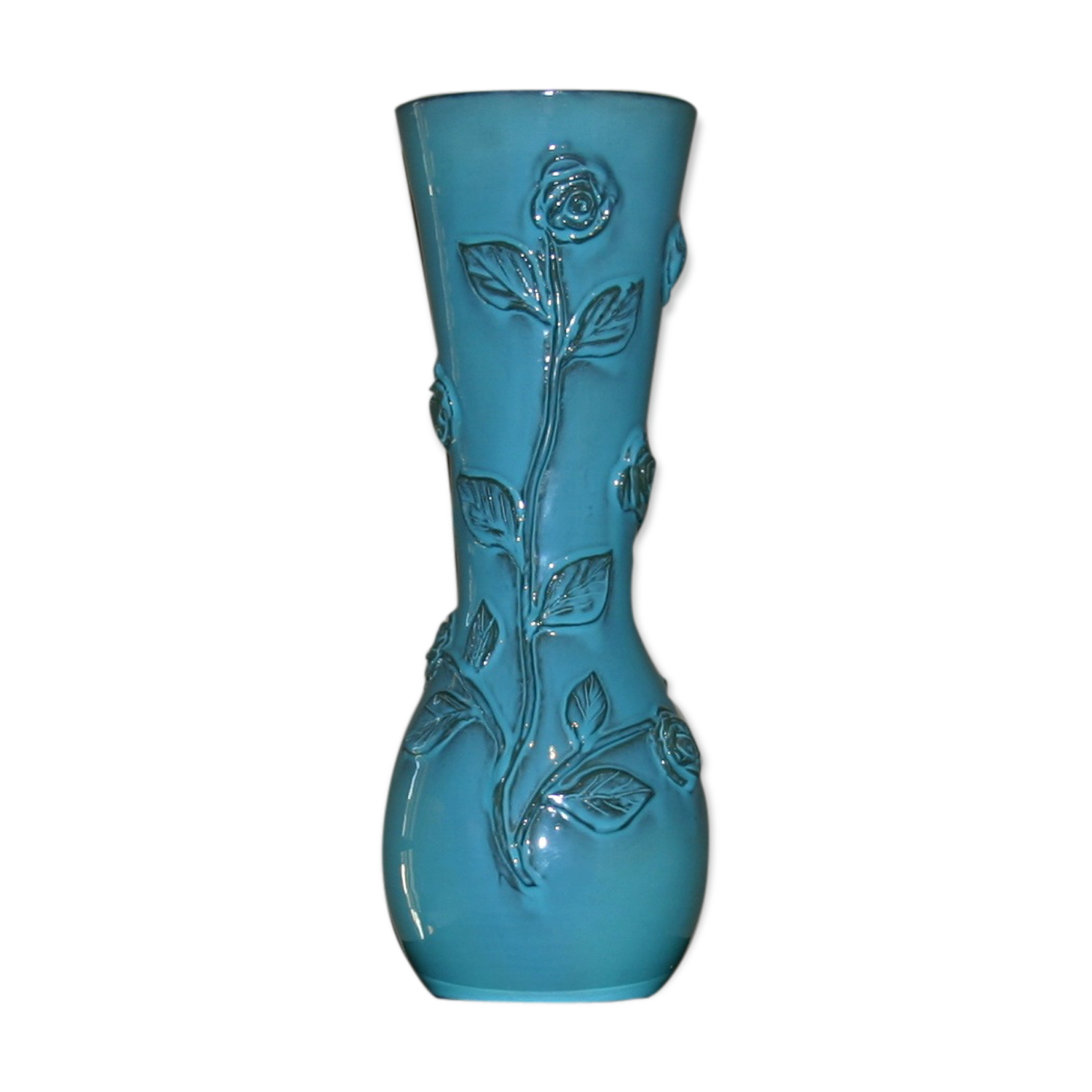 Sculptural vase with turquoise ceramic floral details