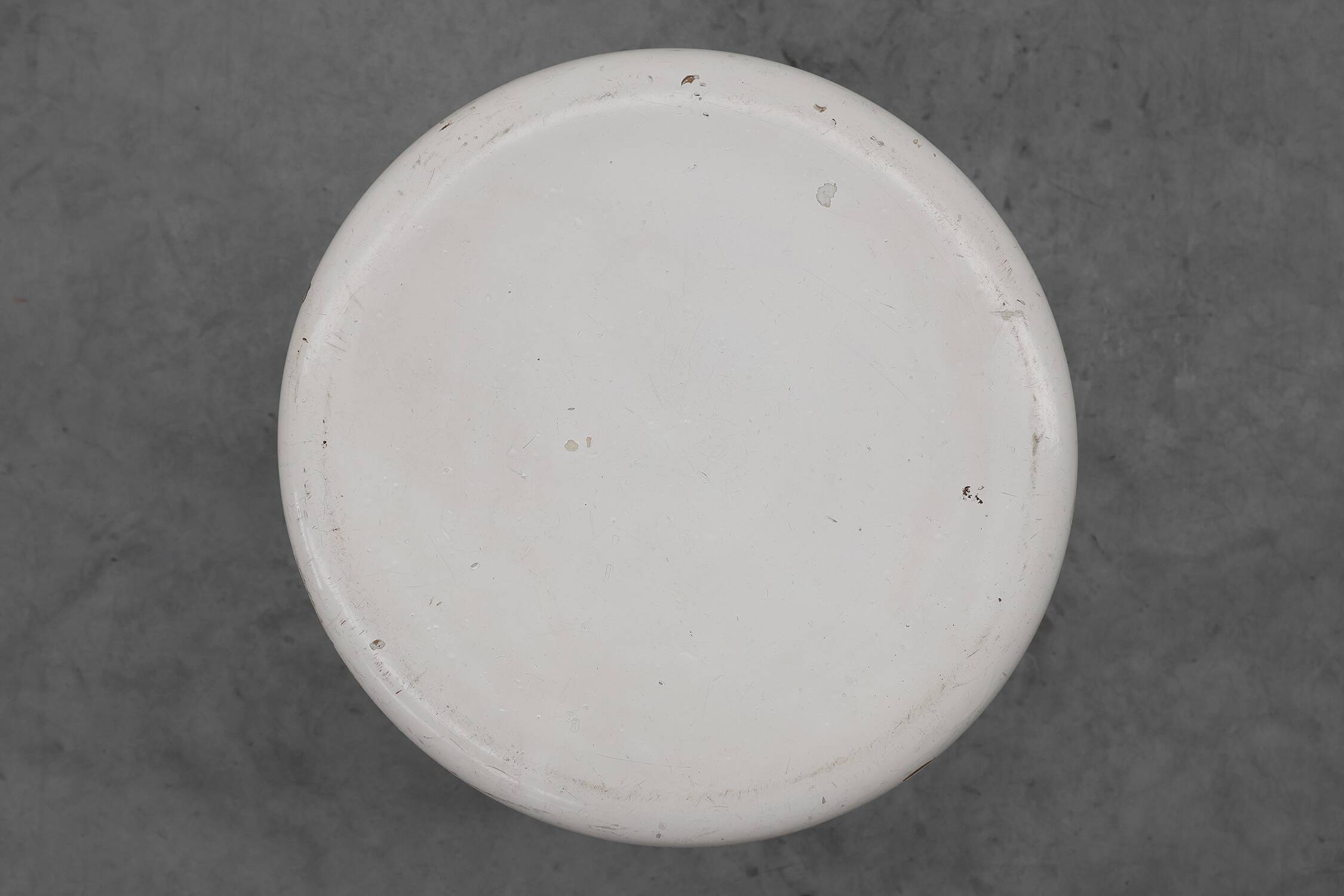 Rustic white wooden low farm stool, France ca. 1920