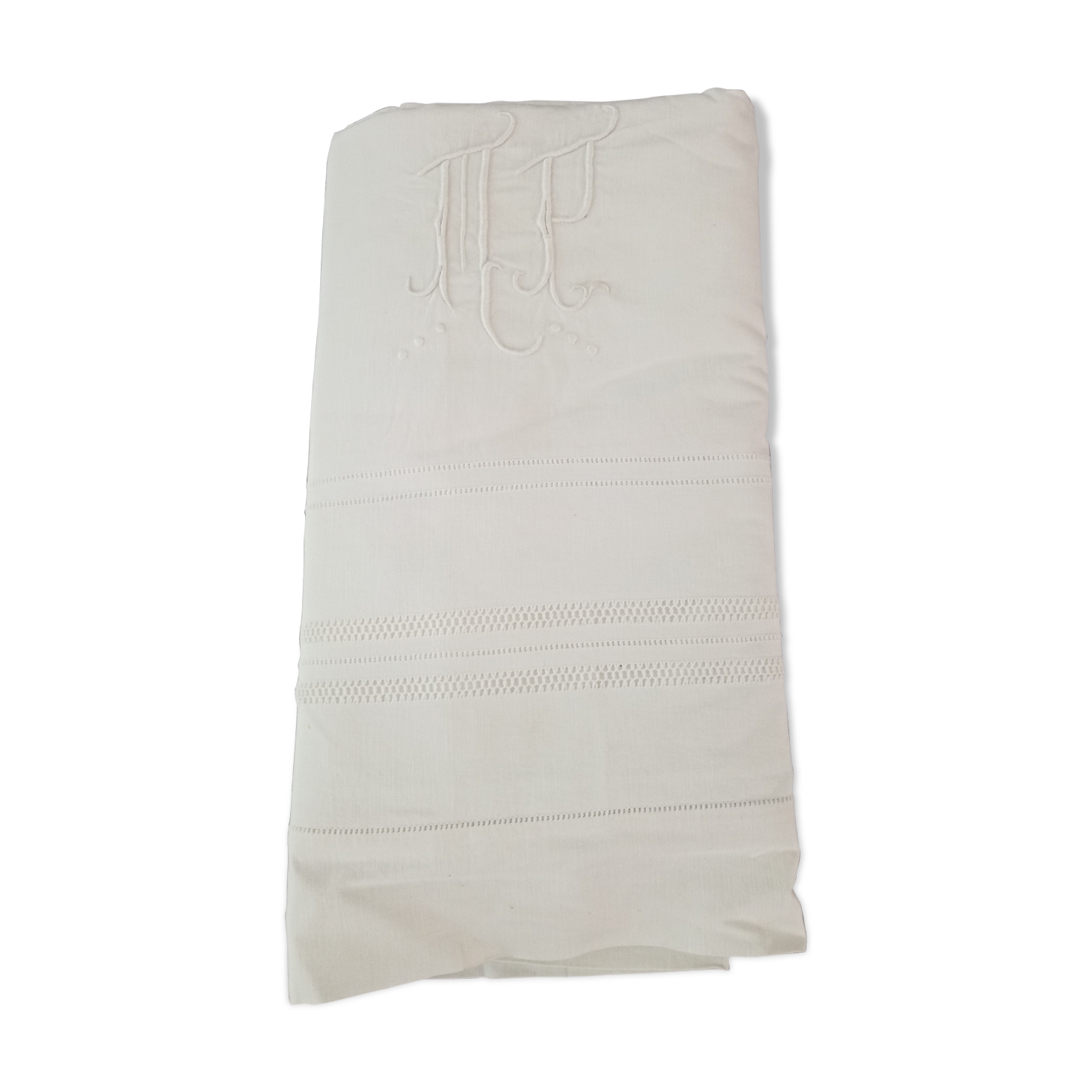 Former embroidered sheet monogram MP embroidery open day row sheets 320 x 200 cm