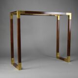 Elegant brass, glass and wood console 1980's