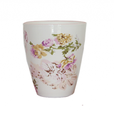 Vintage beige high flowerpot with flowers